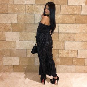 2 piece sexy black set, off the shoulder top with pants